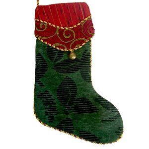 Christmas Tapestry Stocking with Bell Red Green Scroll by Season's Design